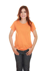 Obraz premium young beautiful female with blank t-shirt