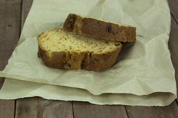 Wholemeal bread on brown paper