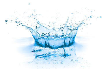 blue water splash, isolated on white background