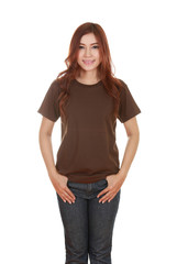 Obraz premium young beautiful female with blank t-shirt