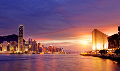 Beautiful HongKong cityscape at sunset