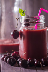 homemade cherries drink with fresh cherry