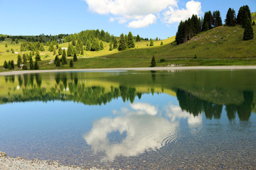 beautiful alpine lake with the mountains and the trees