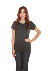 young beautiful female with blank t-shirt