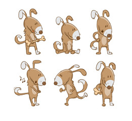 Set with six cute cartoon puppies in different poses.