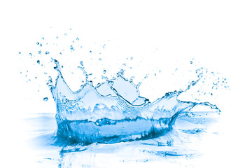 blue water splash, isolated on white background