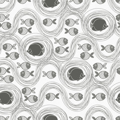 Seamless nautical background with fishes.