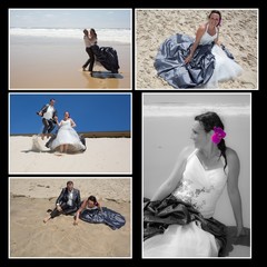Collage of a wedding couple at the beach