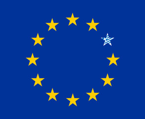 EU flag with Greece colored sign 
