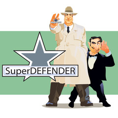 Secret service agent, detective in hat and cloak, security guard. Vector