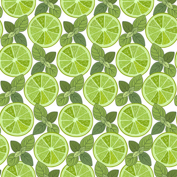 Seamless pattern with slices of  lime and mint.