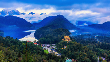 Lakes and Mountains in the Alps at Dawn