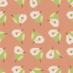 Green pears seamless pattern. Repeating illustrations of pears in pattern