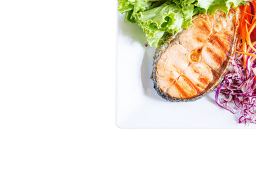 salmon steak on white background