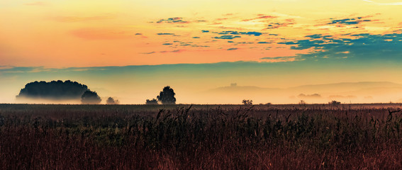 Autumn Sunrise Rural Landscape Panorama
