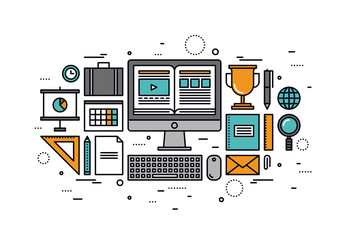 Computer training line style illustration