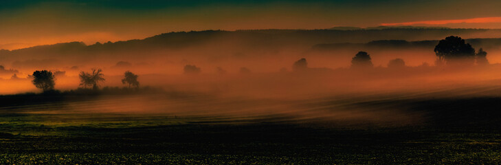 Autumn Sunrise Rural Landscape Panorama