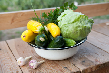 Fresh vegetables on wooden background