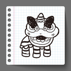 Chinese New Year; The dragon and lion dancing head doodle