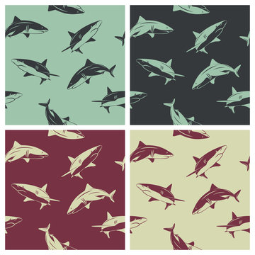 Set of seamless patterns with sharks