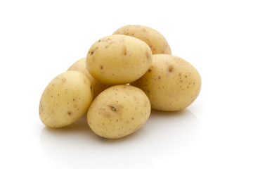 Potatoes on the white background.  New harvest.