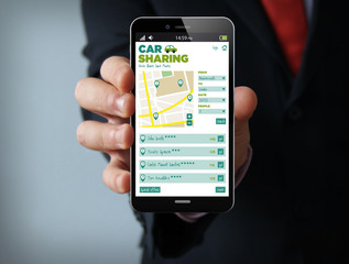 car sharing businessman smartphone