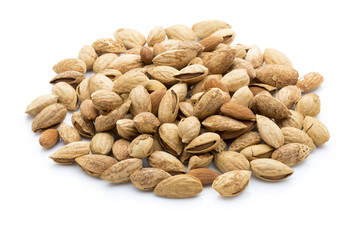 Almonds on the white isolatd background.