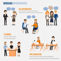 People working in the co-working space infographics elements.