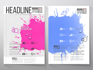 Abstract hand drawn spotted blue-pink background with empty