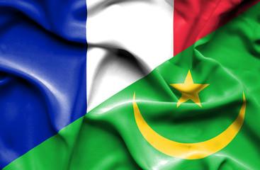 Waving flag of Mauritania and France