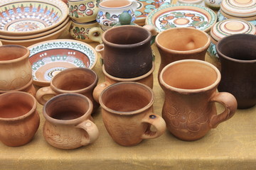 ecological clay pottery ceramics sold in market