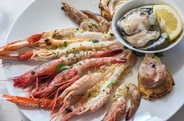 Printed kitchen splashbacks Sea Food Delicious seafood carpaccio with langoustines
