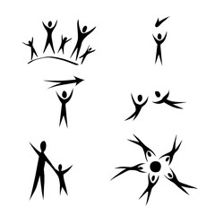 People for Peace family vector doodles icons in black and white