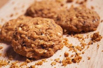 Cookies, snack mix, cereals with health benefits.