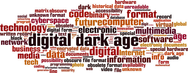 Digital dark age word cloud concept. Vector illustration