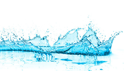 blue water splash, isolated on white background