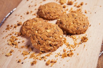 Cookies, snack mix, cereals with health benefits.