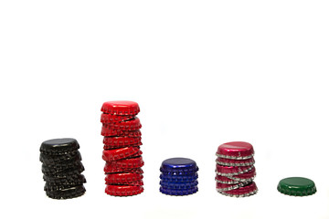 Fototapeta na wymiar Colorful towers bottle caps