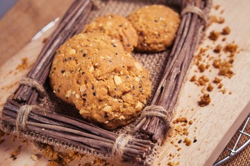 Cookies, snack mix, cereals with health benefits.