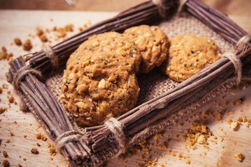 Cookies, snack mix, cereals with health benefits.