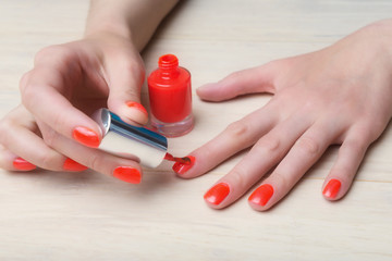 Obraz na płótnie Canvas Manicure process at home, nails coating