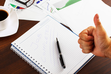 Office desk top view.