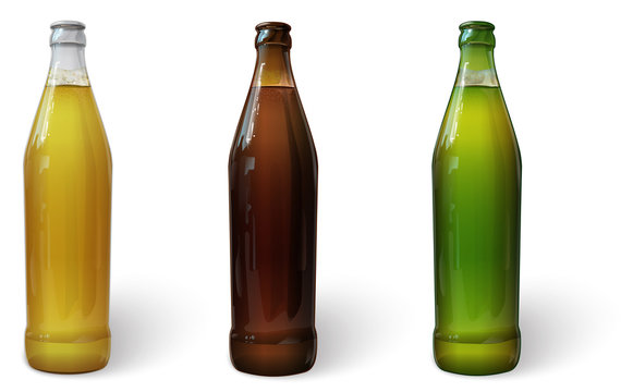 Beer in a bottle.  Green bottle of beer. Brown bottle of beer. Glass bottle of beer. Vector
