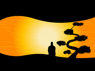 Man sitting under tree abstract background