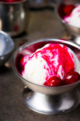 ice cream with cherry sauce