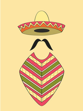 recommend clip art: Mexican outfit of sombrero hat, long moustache and poncho