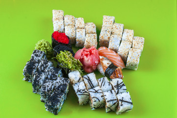 Variety of japanese sushi rolls on the table