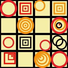 Seamless texture with rings and squares. Abstract background