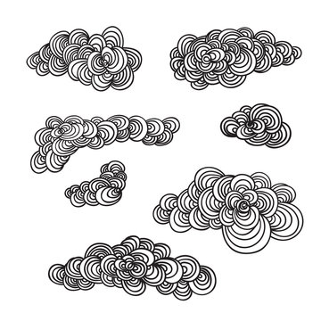 Set of decorative hand drown clouds.