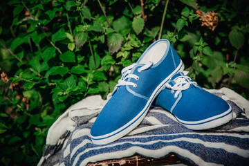 Men's blue loafers, masculine style